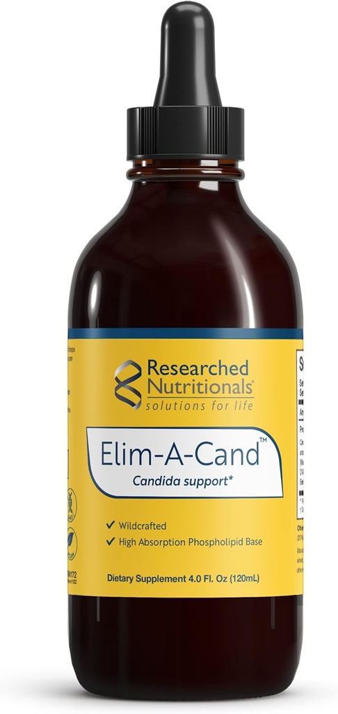 Forskede næringsmidler Elim- A- Cand - Candida Support - Mikrobial & Gut Health Kosttilskud med Berberine, Slippery Elm, Kanel Bark, PAU D 'Arco & Marshmallow Root - Herbal Detox Tincture (4 Fl Oz)