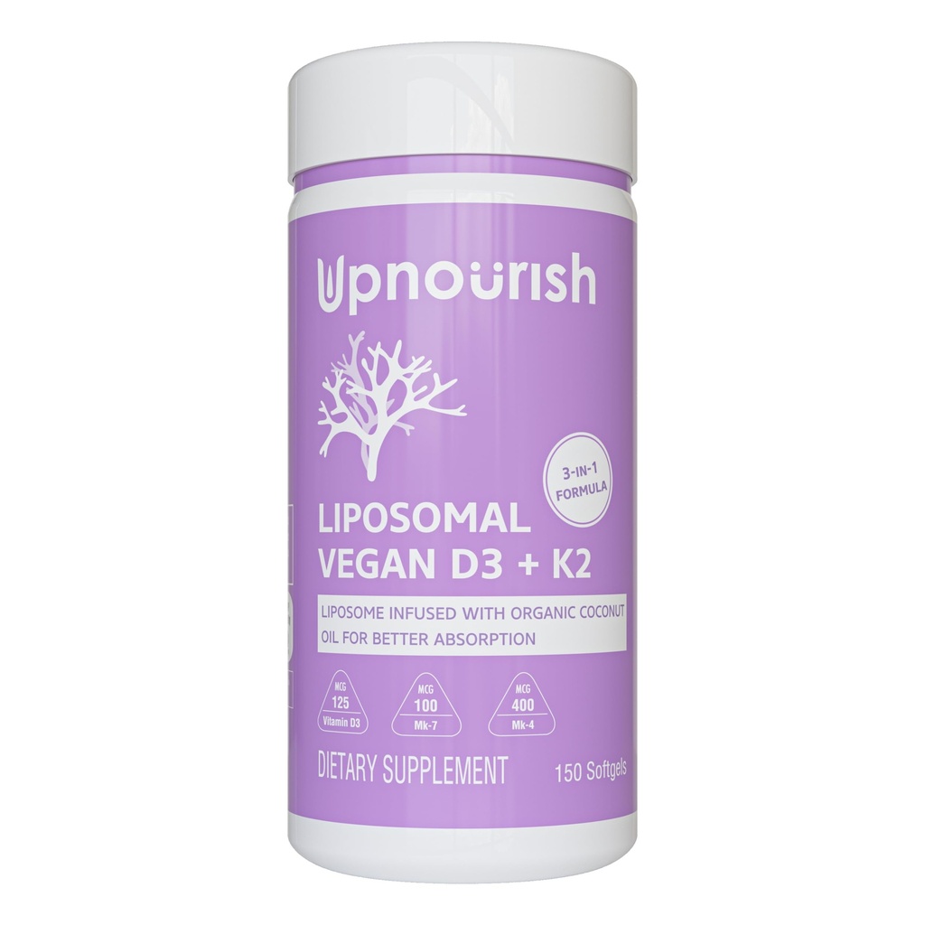 OpNourish Certified Vegan Vitamin D3 5000 IE K2 MK4 MK7 500 mcg Supplement, 150 Softels, Plant Based Liposomal Vitamin D K med Organic Coconut Oil, Non GMO, Gluten og Gelatine Free