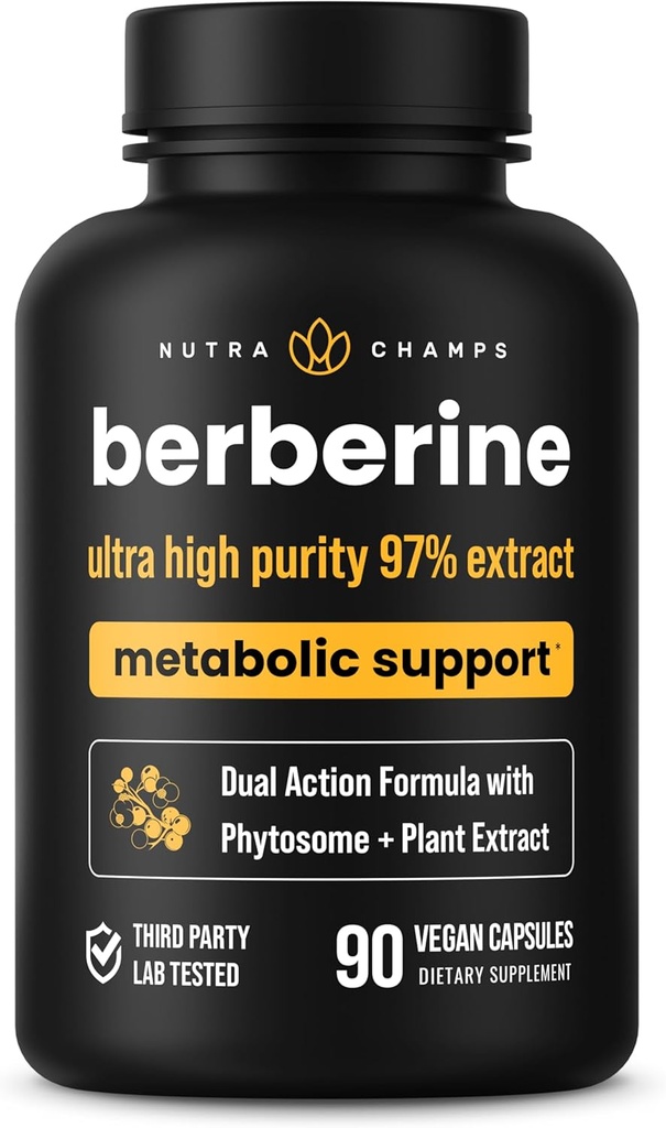 NutraChamps Berberine Supplement Note 124; Ultra High Strength 97% Renhed Note 124; Berberine HCL 1500mg + Berbevis Phytosome Extract for Enhanced Absorption & Metabolic Support