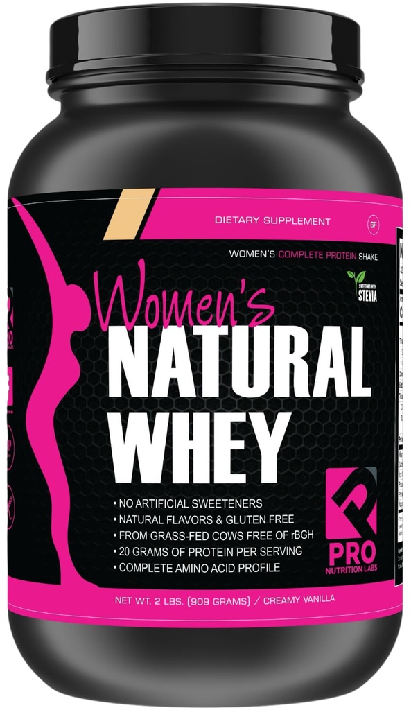 Whey Protein Powder for Women Vanilla Powder - Low Carb Gluten- Free Grass-Fed- Gratis - Understøtter vægttab - Natural Stevia Sødet Protein Shake, 20g (Creamy Vanilla, 2lb)