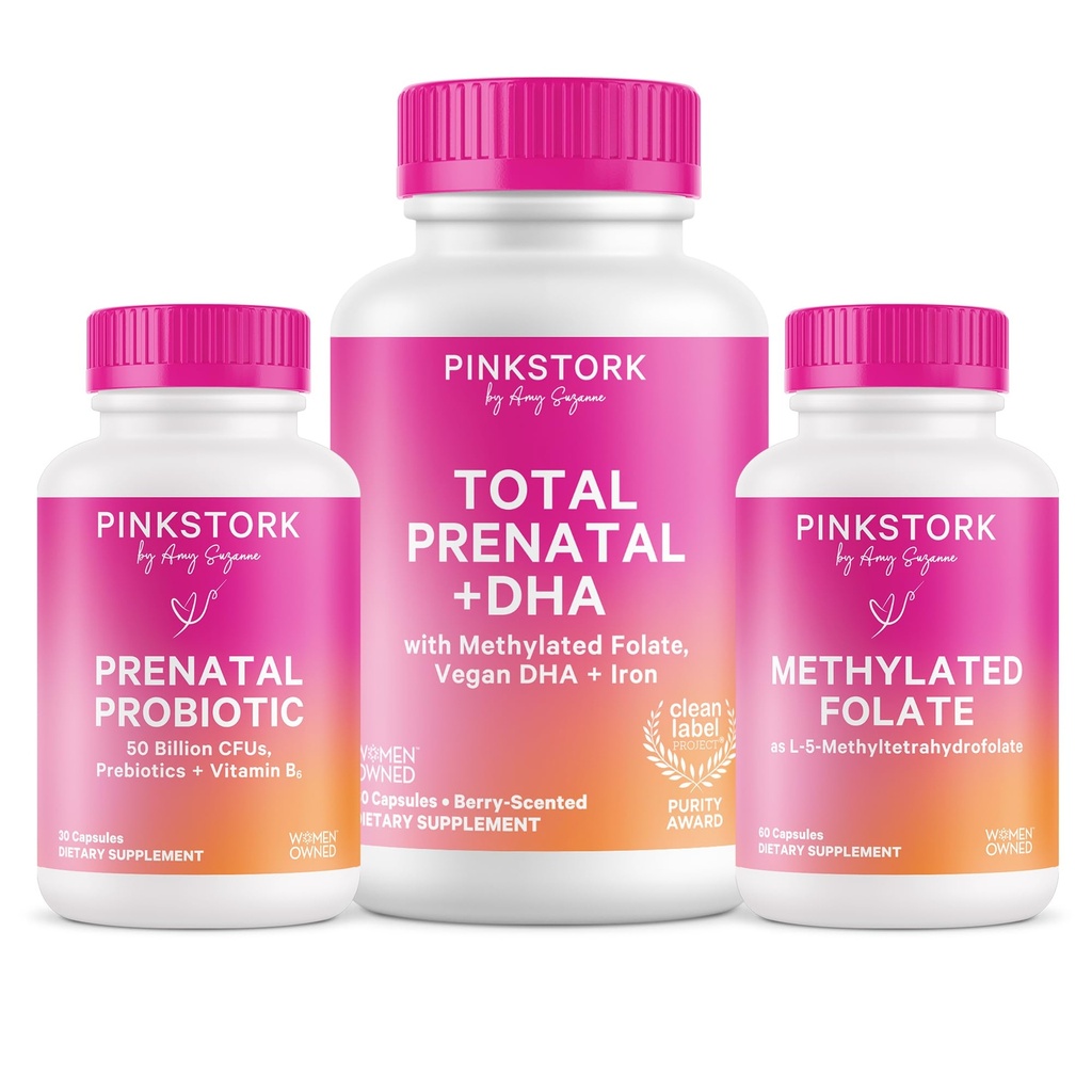 Pink Stork Total Prenatal, Probiotisk & Methyl Folate - Graviditet Wellness Bundle