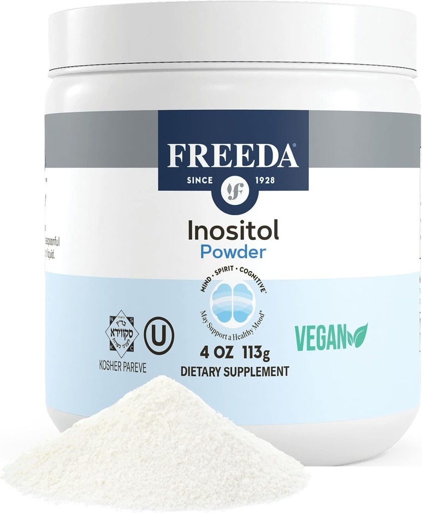 FREEDA Pure Myo- Inositol Powder - Vitamin B8 til Hormone, Mood & Cellular Health - Understøtter fertilitet, fokus, energi & nervesystem funktion - Kosher, Vegan, Non- GMO, Gluten- Free (4 oz)