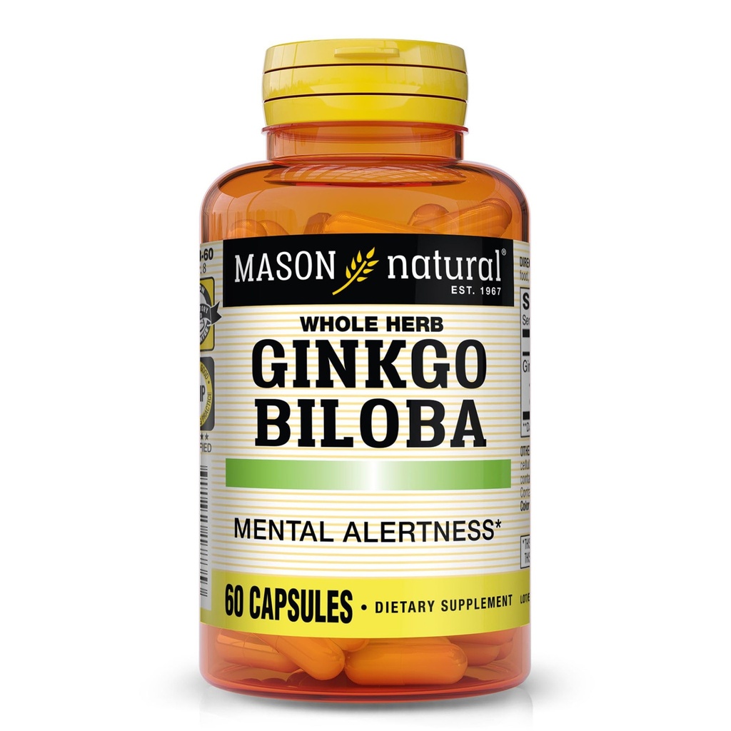 Mason Natural Ginkgo Biloba, 1 måned Tilgang, Hjælper med at forbedre mental alerness & Support Optimal Brain Funktion, 60 kapsler