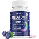 Melatonin 50 mg til voksne - Extra Strength 9- in-1 Fast opløsning Sublingual - w / vitamin D3 & MSM, Afslappende Herbal Blend- Ashwagandha, Lemon Balm, Passionflower, Kamille, Sugar Free, Vegan 60 Servering