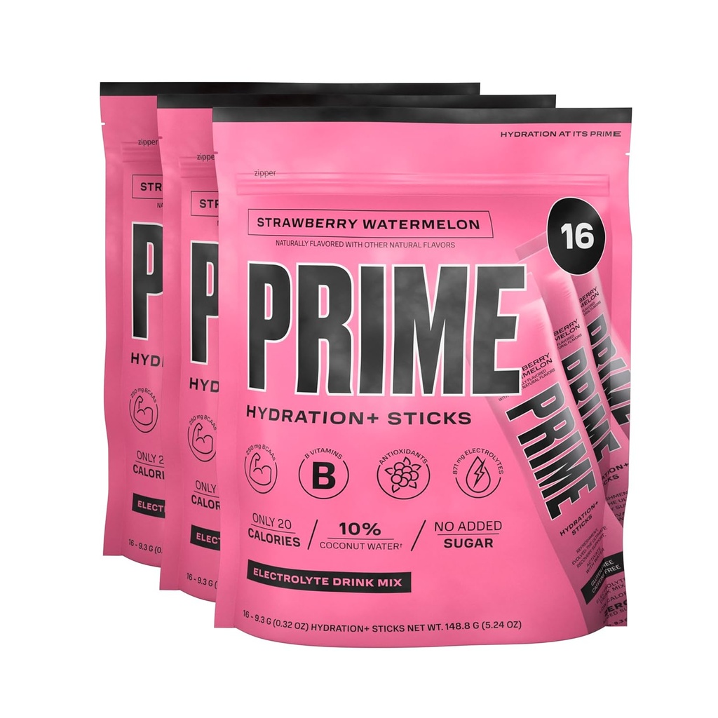 PRIME HYDRATION + sticks Strawberry Watermelon Note 124; Hydration Powder Single Serve Sticks Note 124; Electrolyte Powder On the Go