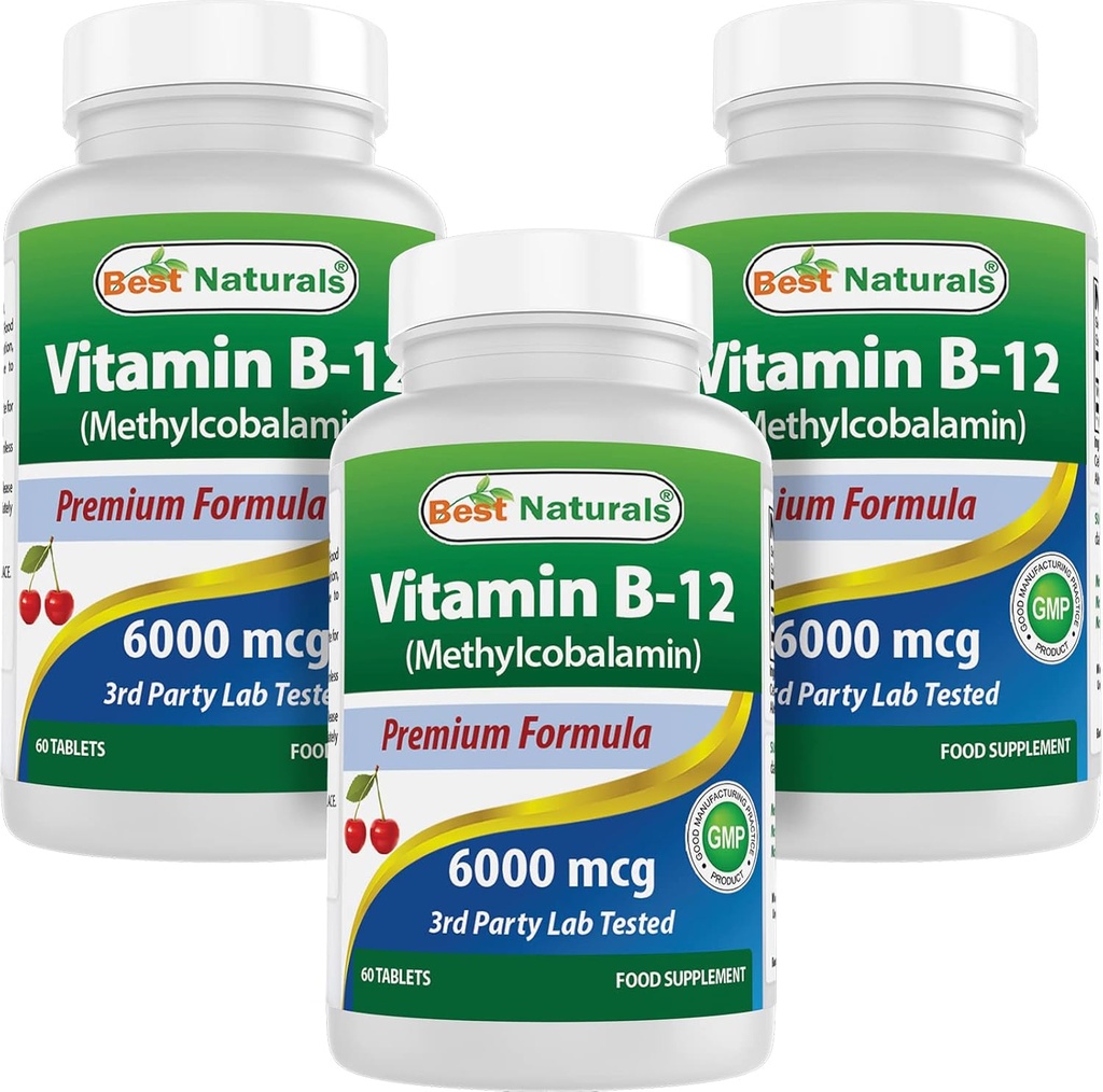 Bedste Naturals vitamin B- 12 som methylcobalamin (methyl B12), 6000 mcg 60 Sublinguale tabletter (60 greve (pakning med 3))