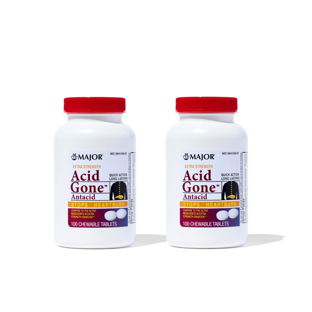Større syre Gone Extra Strength Antacida Chewable Tablets - Anti- Acid Relief - Acid Reflux Medicin for voksne - Opsat Mave, Syre fordøjelsesbesvær, og Heartburn Relief - Long- Lasting - 100 Greve (3 Pack)