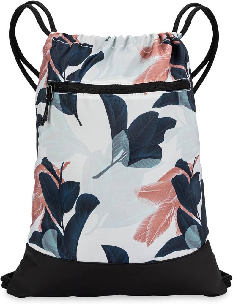 Drawstring Gym Bag for Women | Durable Lightweight Gym Cinch Backpack with Graphic Designs | Great for the Gym and Sports | Navy/Coral - Guava Leaves