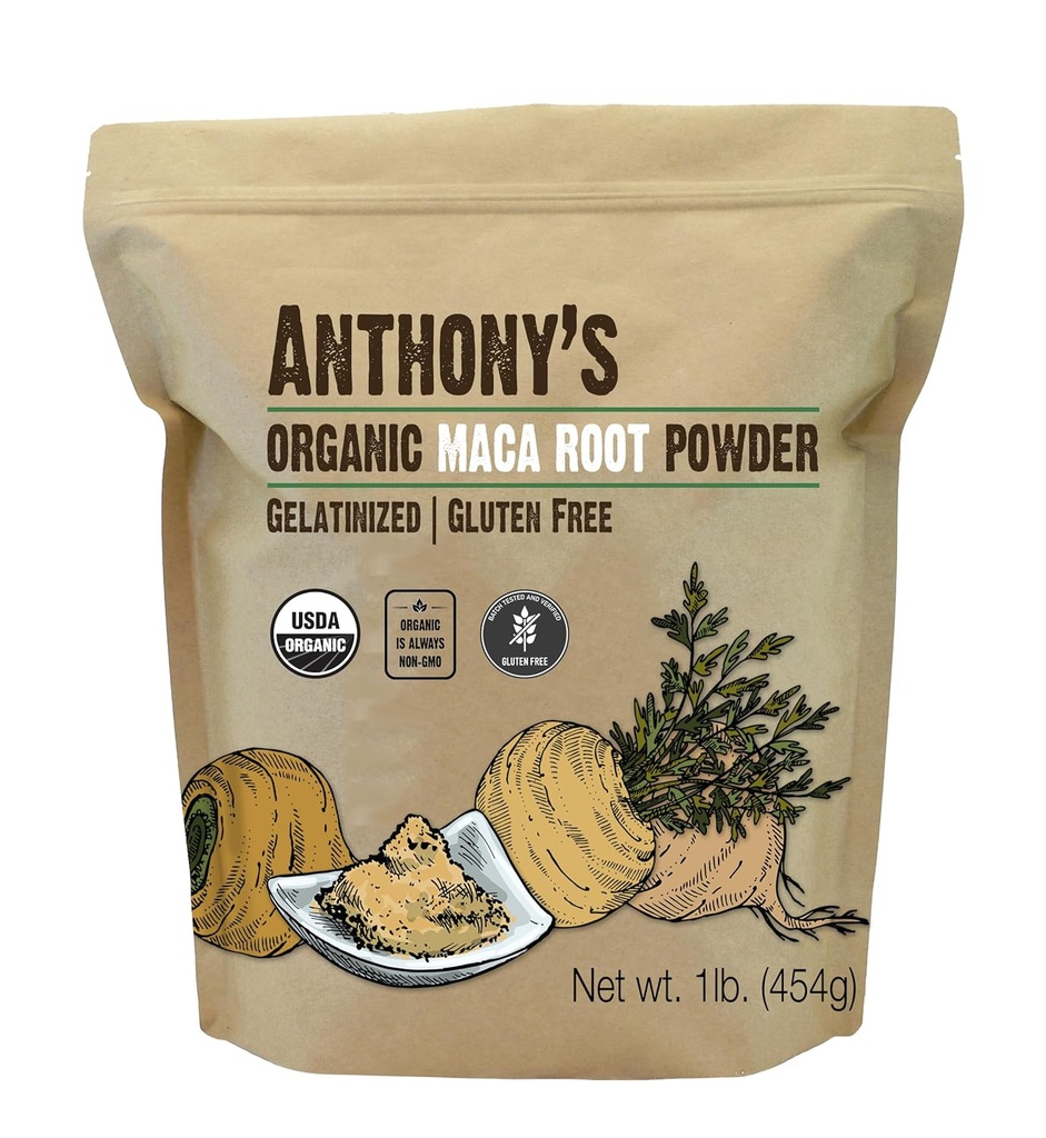 Anthony Organic Maca Root Powder, 1 LB, Gelatinized for Enhanced Bioavailability, Gluten Free, Non GMO