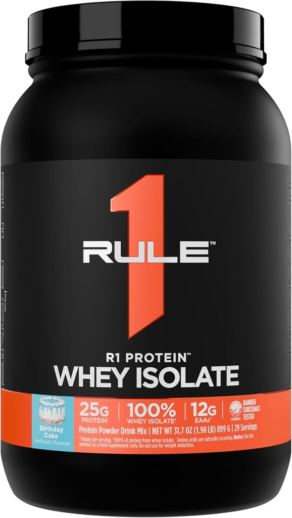 Regel 1 R1 Protein Whey Isolere - Med 25g Protein & 6g BCAA Eksklusivt fra Isolerede & Hydrolyzed Kilder til træning Inddrivelse (2 Pounds *, Fødselsdagskage)