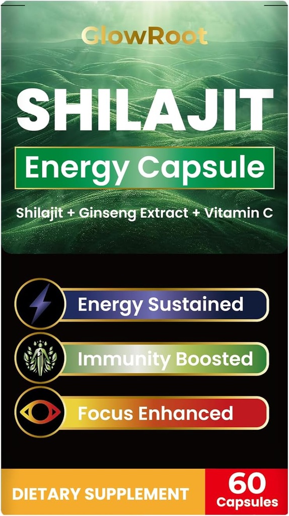 Shilajit Capsules, High Grade Shilajit fra Himalaya, Abundant Fulvic Acid & 85 + Trace Minerals, Gluten Free, No Added Sugar Shilajit Capsules for Men and Women