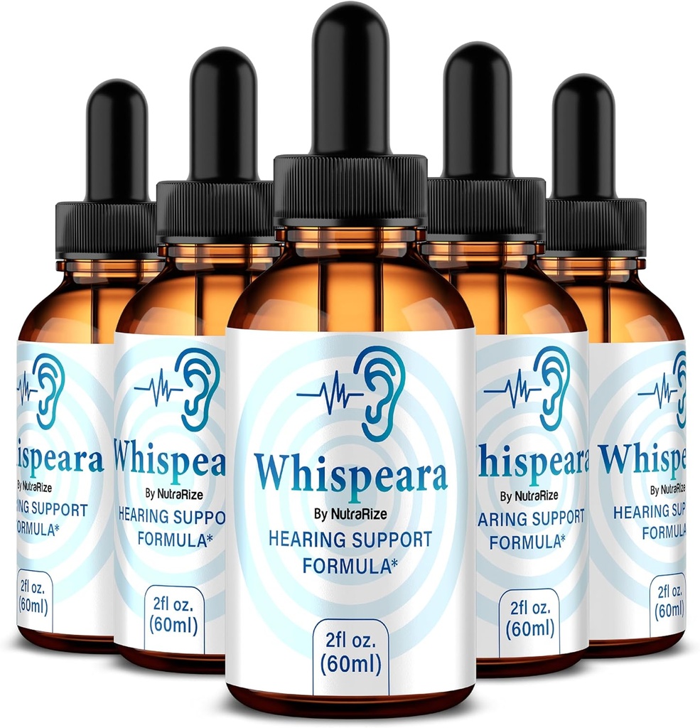 (5 Pack) Whispeara Drops - Official Whispeara to Support Healthy Hearing, Focus and Performance, All Natural Whispeara Hearing Support Formula, Premium Whispeara Gotas Review (150 Servings)