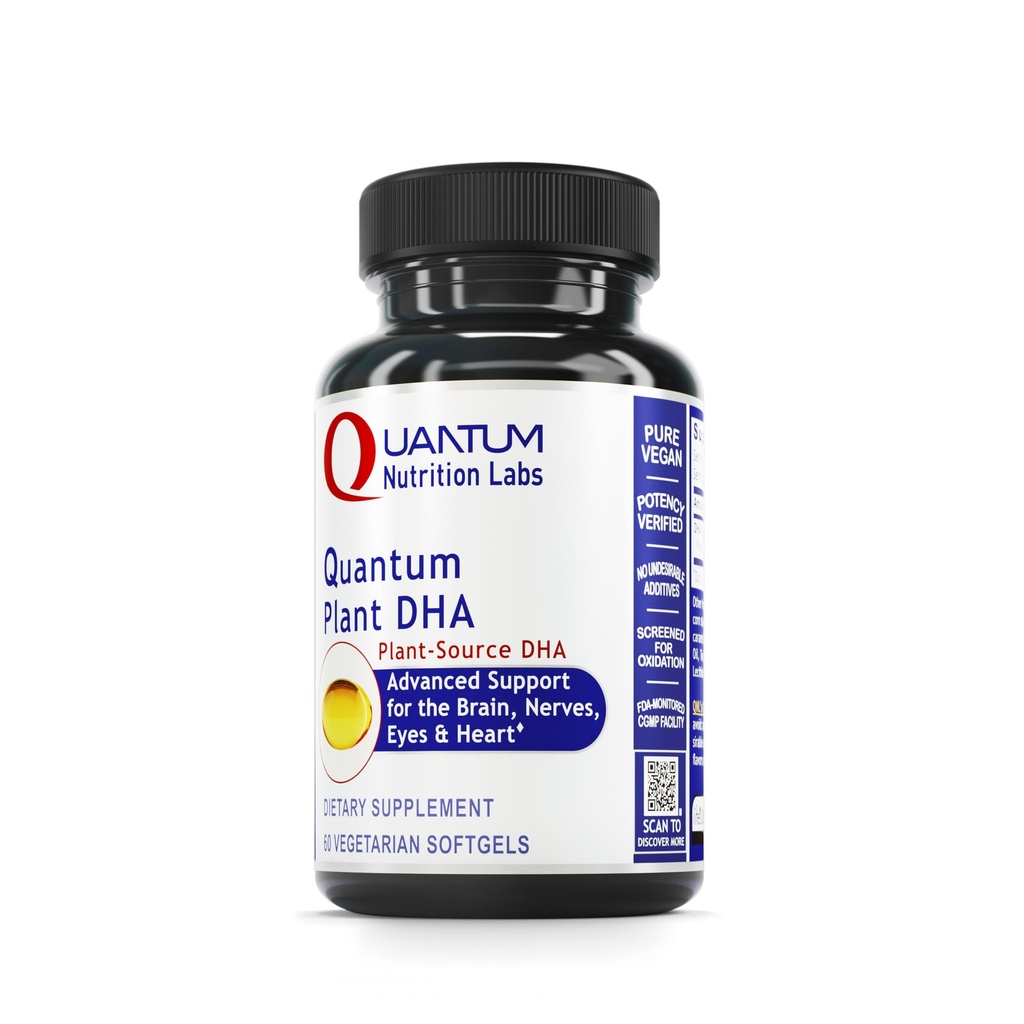 Quantum Nutrition Labs Plant DHA - Non-GMO Vegan DHA med Omega 3 Fedtsyrer, Alger baseret DHA for kvinder & mænd, Natural DHA supplement Velegnet til Vegans- 60 Vegetariske Softgel kapsler