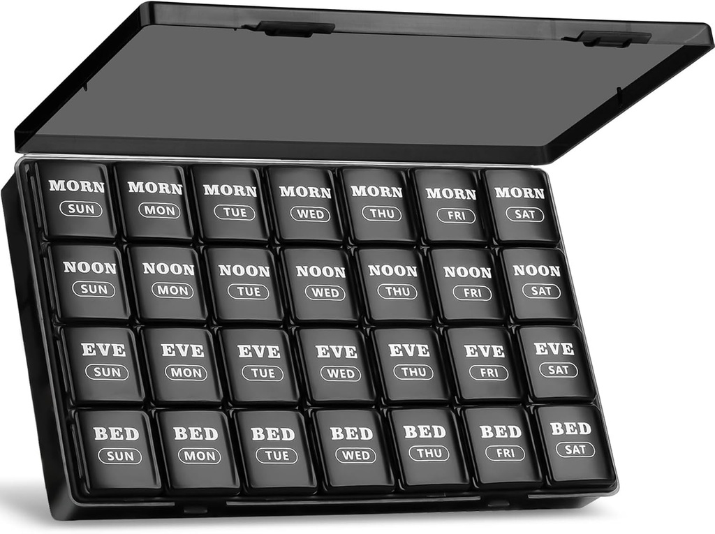 XL Stor Ugentlig Pill Organizer 4 gange om dagen, 7-dag Pill bokse og Organizer AM PM, store afdelinger Pill sag, Månedlig Medicin Organizer 28 dages dispenser for fiskeolier
