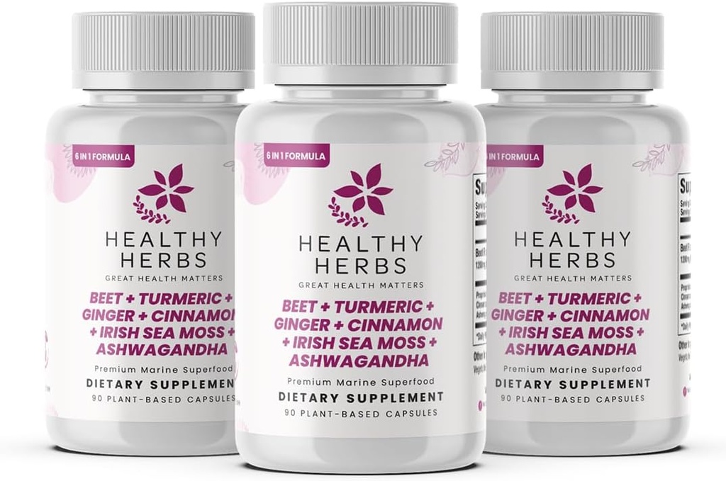 Sunde urter Frembygget Sea Moss Kapsler 124; 1950mg BATCG- 6 "Heart Complex Advanced Sea Moss Superblare 124; US- Made, Vegan, Non- GMO, Easy- Swallow (3- Pack)