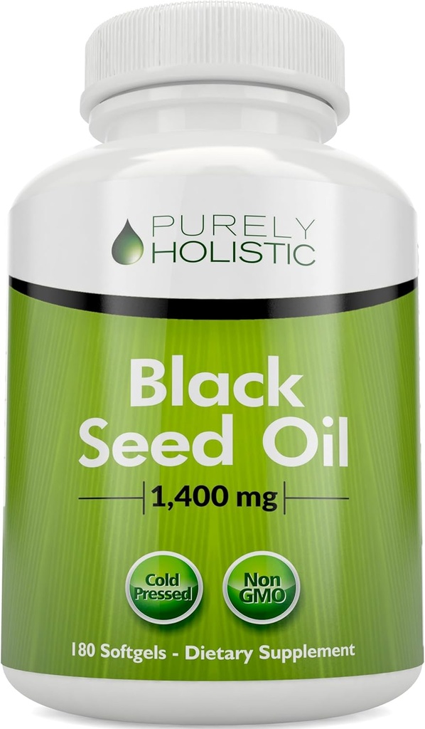 Black Seed Oil Capsules 1400mg, 180 Softgels, 3 måneders Supply - Cold Pressed Nigella Sativa, Rich in Omega 6, 9 & TQ, Black Cumin Seed Oil, immunforsvar, Joints og fordøjelse