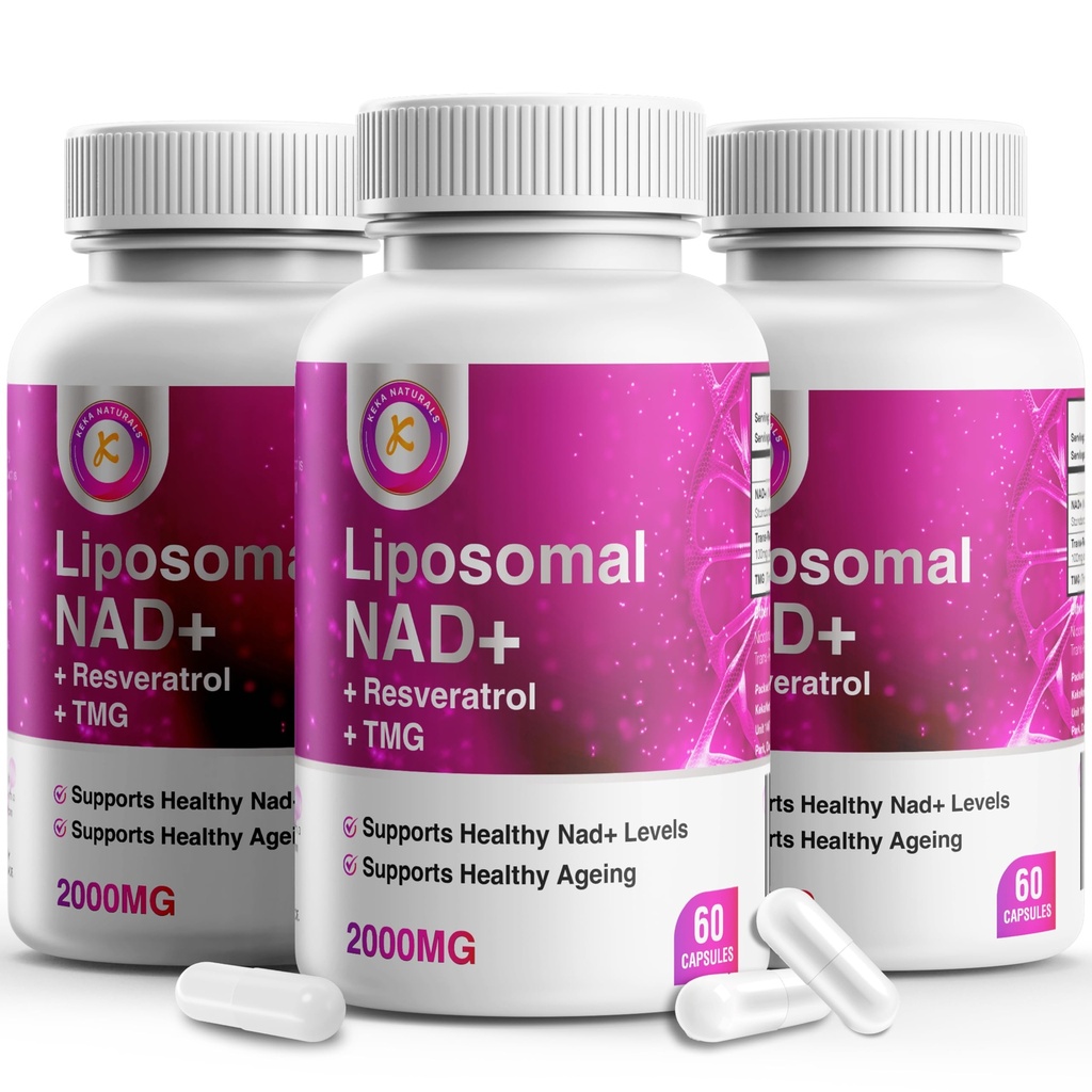 Pure NAD Resveratrol og TMG, 2000mg, 3 i 1 Advanced Formel, Immun & Energy Support, Hud & Samlet Sundhed, 60 kapsler