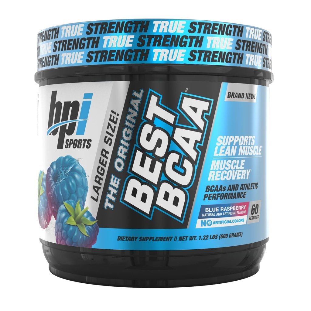 BPI Sport BCAA - BCAA pulver - forgrenet kæde Aminosyrer - Muscle Recovery - Muscle Protein Syntese - Forbedret ydeevne - Hydration - Blå Hindbær - 60 Servering - 21.12 Oz
