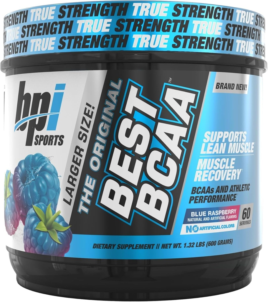BPI Sport BCAA - BCAA pulver - forgrenet kæde Aminosyrer - Muscle Recovery - Muscle Protein Syntese - Forbedret ydeevne - Hydration - Blå Hindbær - 60 Servering - 21.12 Oz