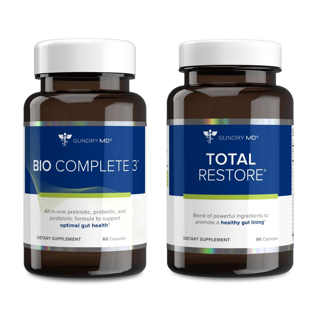 Gundry MD Bio Complete 3 og Total Gendanne Bundle - Prebiotic, Probiotic, Postbiotic til støtte Optimal Gut Sundhed