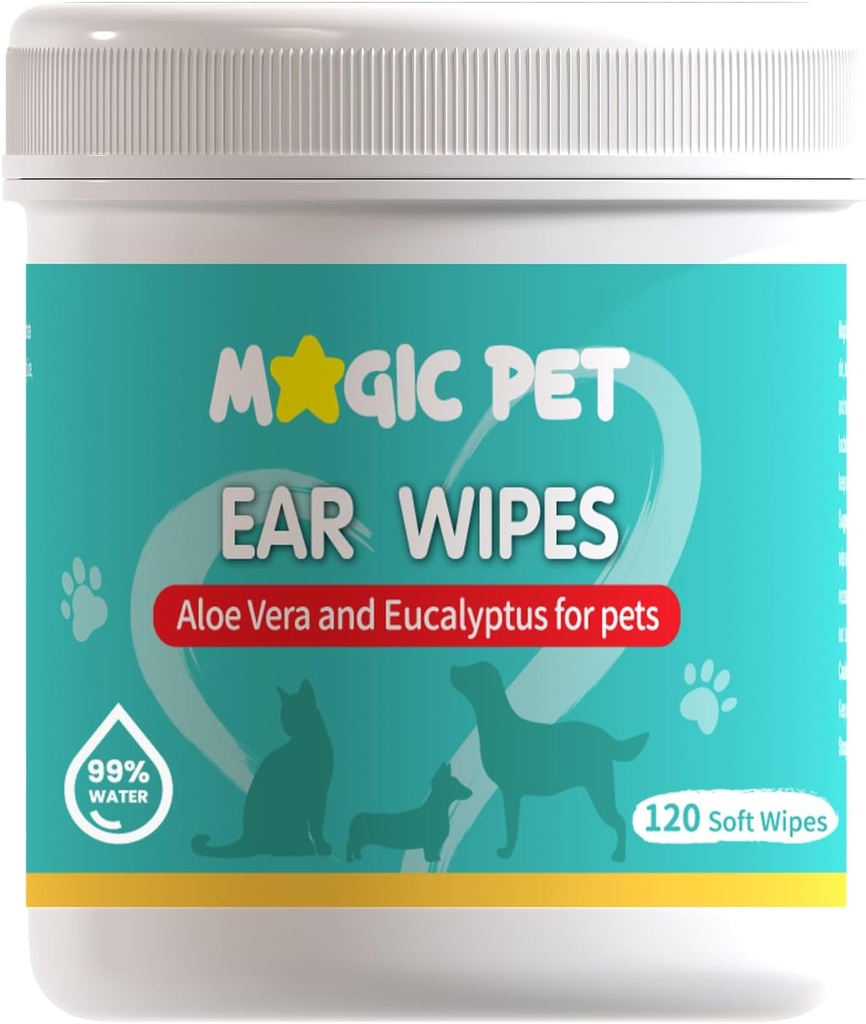 Hund Ear Cleaner Wipes - 120 Grooming Wipes W / Aloe Vera & Eucalyptus - Gentle 99% vand Pet Ear Wipes for Odor & Wax Removal - Otic Dogs & Cats Ears Cleanser Itch- Free Pet Grooming Supplies