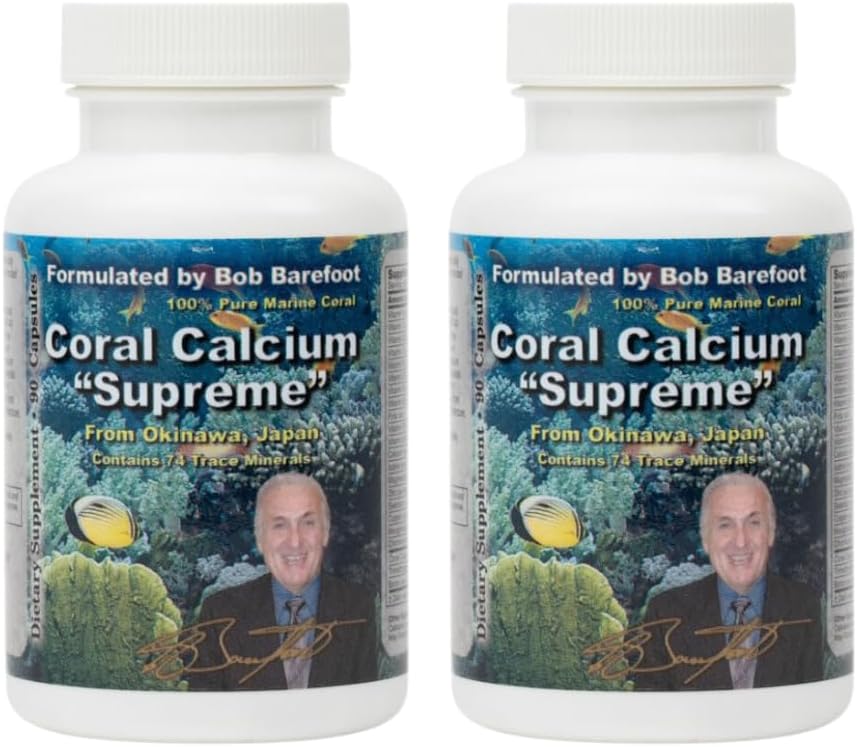 Bobs Bedste Coral Calcium Supreme I 100% Pure Marine Coral, 74 Trace Minerals I 90 Kapsler, pakke med 2