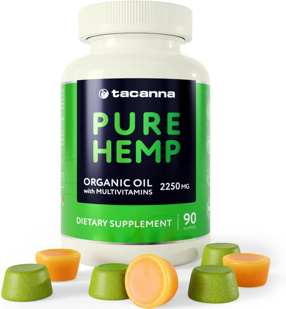 TACANNA Hamp Gummies - Oil Gummies for voksne med vitaminer C, B3, B6, B12, biotin, B5 & Zink for bedre søvn & ro - Hamp Candy supplement med Multivitaminer & Omega 3, 6, 9-90 Greve