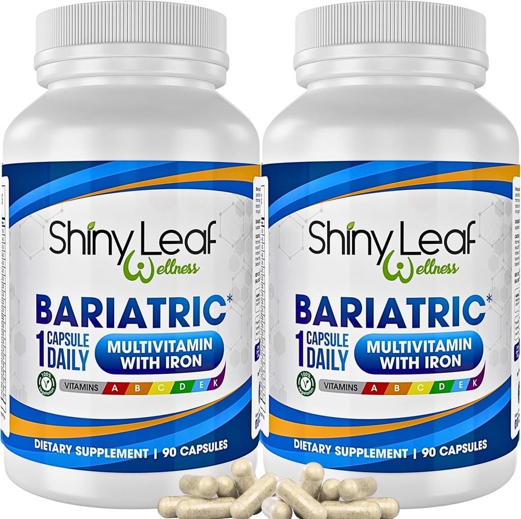 Shiny Leaf Bariatric Multivitamin med jern - 45 mg for Gastric bypass, Sleeve Gastrectomy, Roux- en- Y, Duodenal Switch - 22 Vitamin & Min, ASMBS Compliant, Vegetar, Made in USA, GMP, 180 Ct.