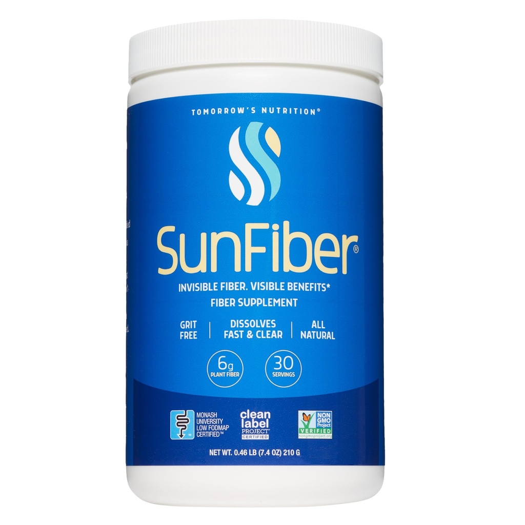 Tomorrow's Nutrition, Sunfiber, Prebiotic Fiber Supplement for Digestive Health, GLP-1 Friendly, Low FODMAP, Gluten-Free, Unflavored, 30 Servings
