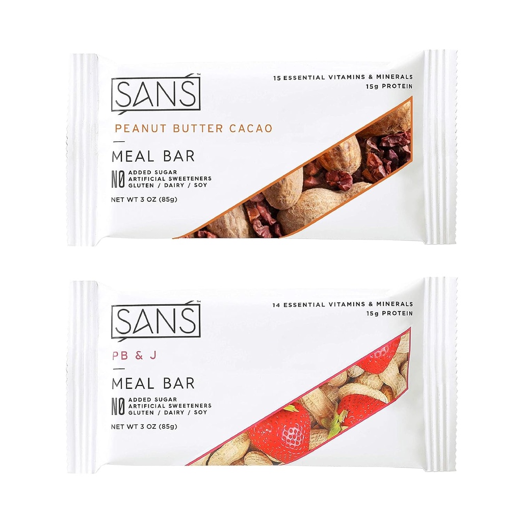 SANS Meal Replacement Protein Bar | All-Natural Nutrition Bar With No Added Sugar | Dairy-Free, Soy-Free, and Gluten-Free | Essential Vitamins and Minerals (Peanut Butter Lovers, 12 Pack)