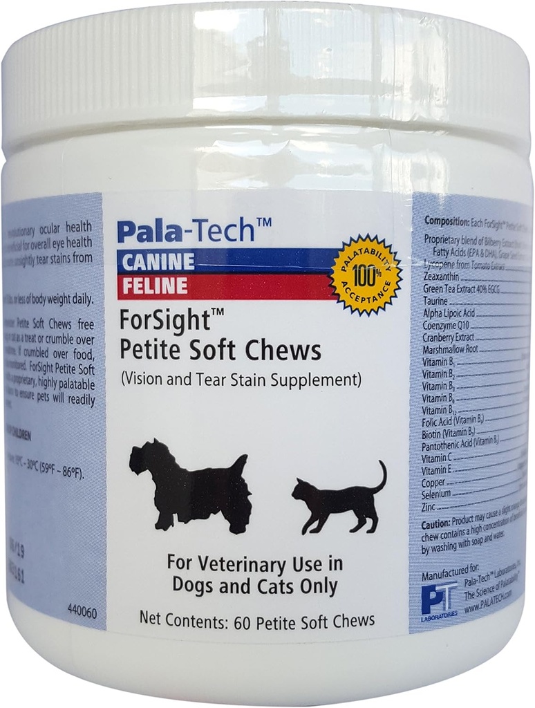 PalaTech Canine / Feline Forsight Petite Soft Chews - Tear Stain Chews for Dogs - Canine Eye Supplement - Understøtter Eye Health - Perfekt til kat & hund Eye Infektion Behandling