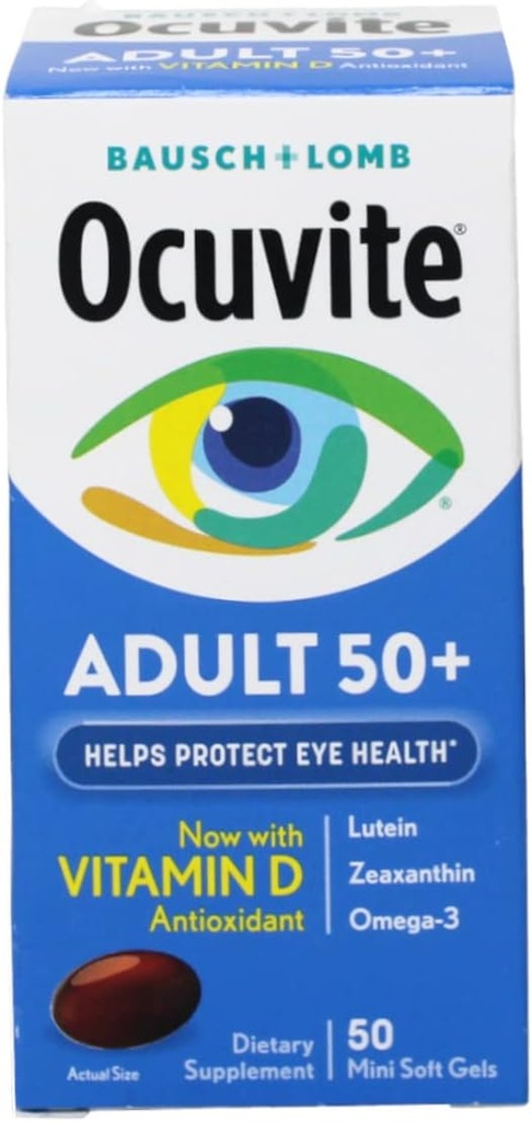 Ocuvite Voksen 50 + Øjenvitaminer og mineraltilskud med Lutein, Zeaxanthin og Omega-3, 50 Greve (pakke med 10)