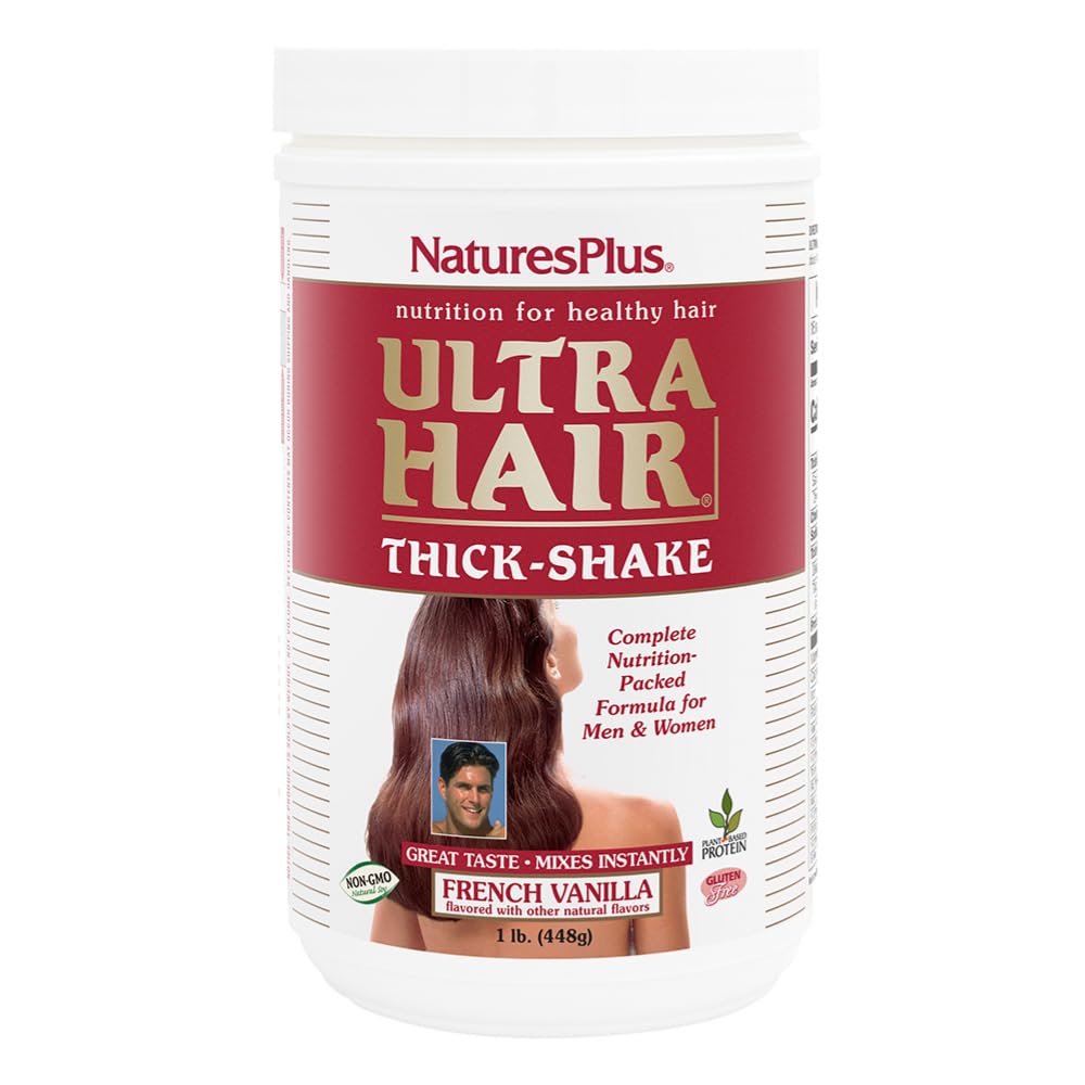 Natures Plus Ultra Hår Tyk Shake - 1 LB, Hår Protein Shake - Fransk Vanilla Flavor - Sund hårvækst tillæg med vitaminer og mineraler - Non-GMO, Gluten- Free - 16 Servere