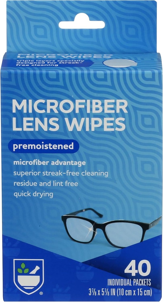 Rite Aid Eye Care Microfiber Lens, Prefugted, Individuelt indpakket Pakker - 40 Greve-124; Quick tørring, Anti- Streak Formel 124; Eyeglass Rengøring Tråde 124; Eye Glas Renere og klude