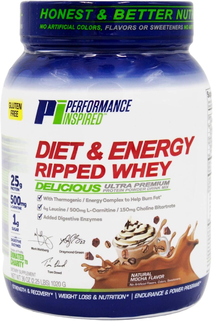 Performance Inspirated Nutrition Ripped Whey Protein - 25G Protein - 4G Leucin - L- Carnitin - Green Tea Extract - Mocha - 2,25 lbs