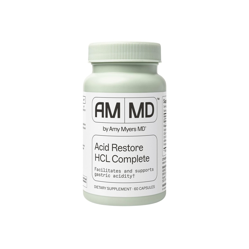 Amy Myers MD Acid Restore med Betaine & HCL - Supplement til fordøjelsesstøtte & Gut Health Support - med Slippery Elm Bark - Non- GMO, Gluten- Free & Non- Dairy - 60 kapsler (60 Servere)