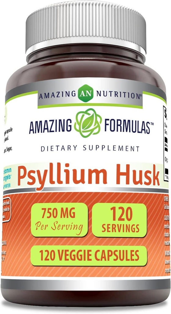 Amazing Formulas Psyllium Husk 750mg Veggie Kapsler Supplement 124; Non- GROMs 124; Gluten Free Gluten 124; Lavet i USA