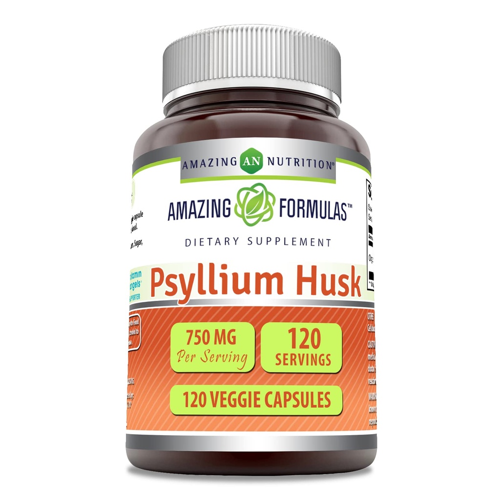 Amazing Formulas Psyllium Husk 750mg Veggie Kapsler Supplement 124; Non- GROMs 124; Gluten Free Gluten 124; Lavet i USA