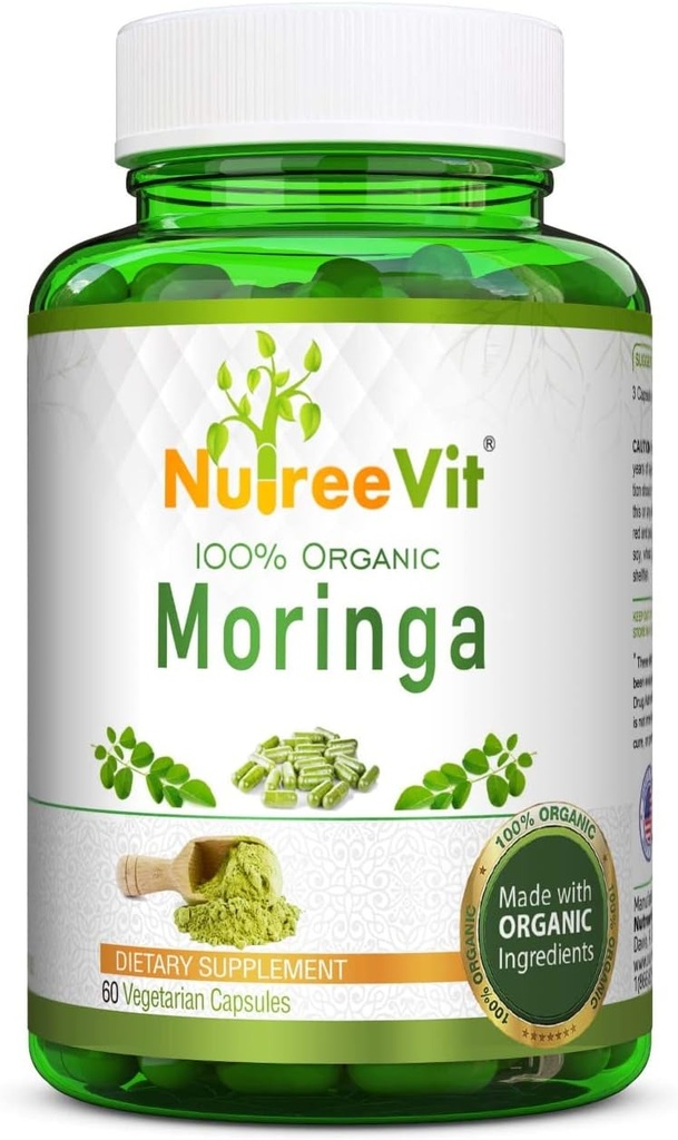 NutreeVit 100% Organic Moringa Kapsler - 60 Count Flaske