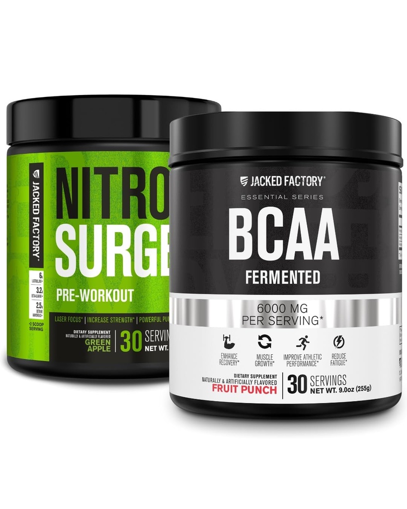 Jacked Factory Nitrobølge Pre- Workout i Green Apple & BCAA i Fruit Punch for Muscle Building and Recovery
