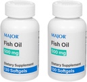 MAJOR Fish Oil 500mg Softgels - Omega-3 Fish Oil Supplement - Kosttilskud - 130 Tæl (2 Pack)