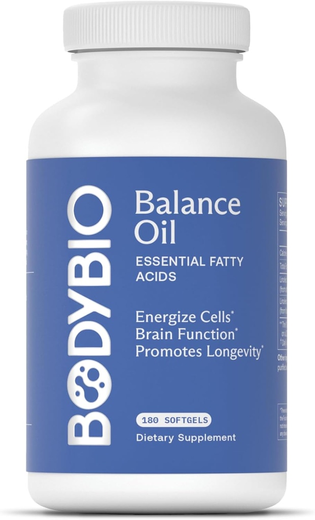 BodyBio Balance Oil - Vegan Omega 3 6 Supplement - Cold- Presset saflor & Flaxseed Oil - Understøtter hjernefunktion, sund hud, og mad
