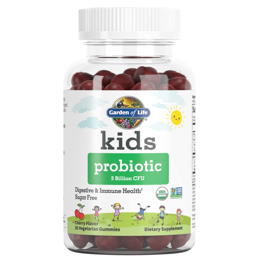 Livets Have Kids Probiotiske 3 Millioner CFU, Cherry Flavor Gummies - Sukker gratis en gang daglig Probiotika for børn, Probiotika Plus fibre til børns fordøjelse og immunforsvar, 30 Vegetariske Gummies