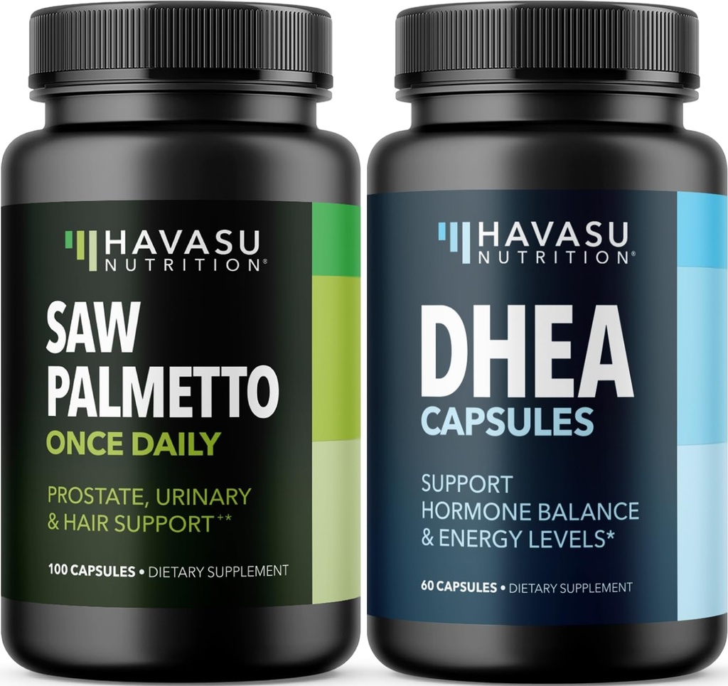HAVASU NUTRITION DHEA 50mg tillæg (60 Servere) & Saw Palmetto kapsler (100 Servere)