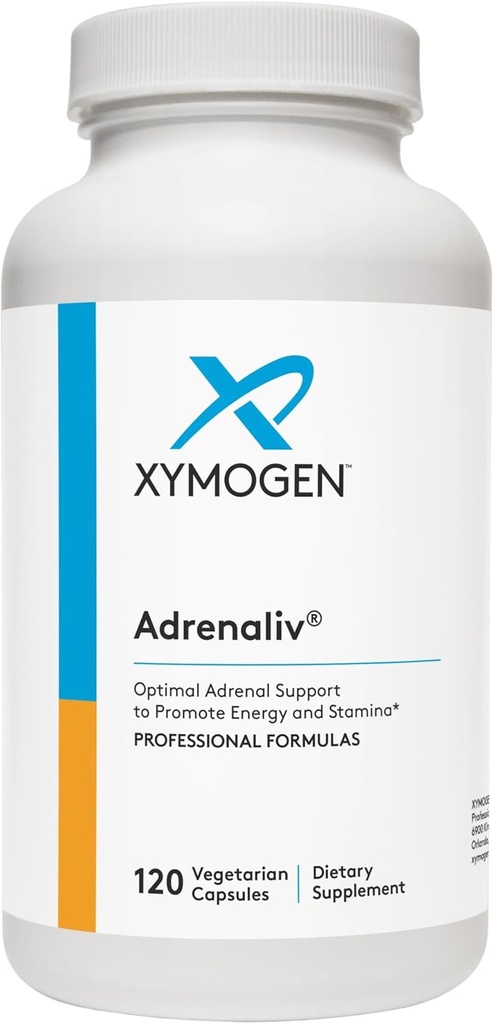 XYMOGEN Adrenaliv - Adrenal Support to Promote The Body 's Response to Stress, Promote Energy and Stamina - Rhodiola Rosea, Eleuthero, Adrenal Complex, Lakrids, Vitamin B6 (120 kapsler)