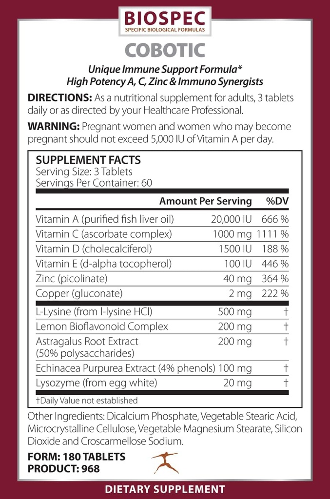 BIOSPEC NUTRITIONALS Kobotisk - immunsupporttilskud - vitamin A, C-vitamin, D-vitamin, E-vitamin, zink