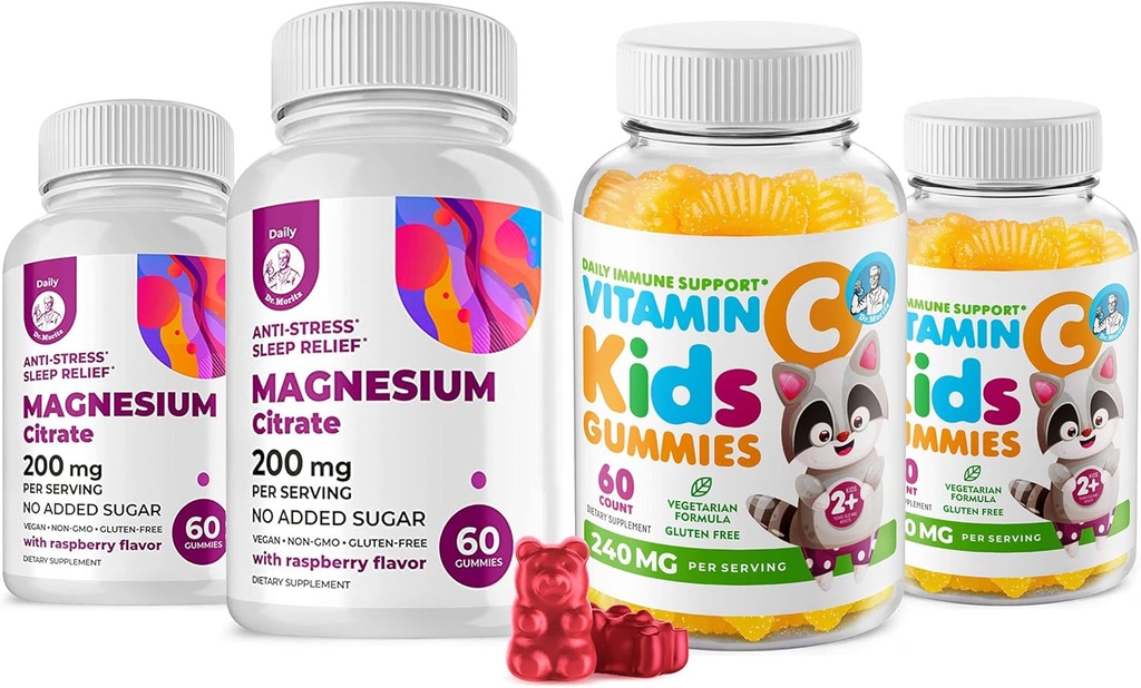 C-vitamin Gummies 120 tælle for børn & voksne 240 mg og Magnesium 200 mg Gummies - immunforsvar Lav- Sukker Chewable Gummy Vitaminer til tandlæger med Magnesium Calm Chews for børn & voksne sukkerfri