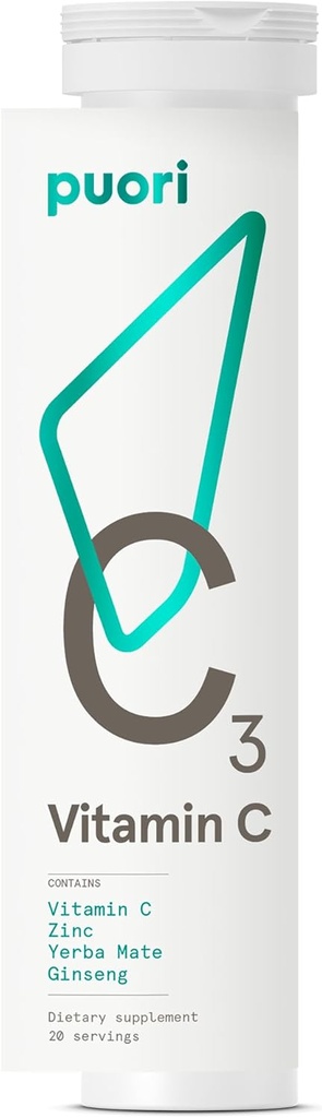 Puori C3 vitamin C supplement til immun- og antioxidant support - 20 servering - C-vitamin, zink, Yerba Mate, Ginseng hjælper bekæmpe træthed og kognitiv funktion