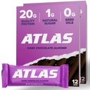 Atlas Protein Bar, 20g Protein, 1g Sugar, Clean Ingredients, Gluten Free, Dark Chocolate Almond (12 greve, pakke af 2)