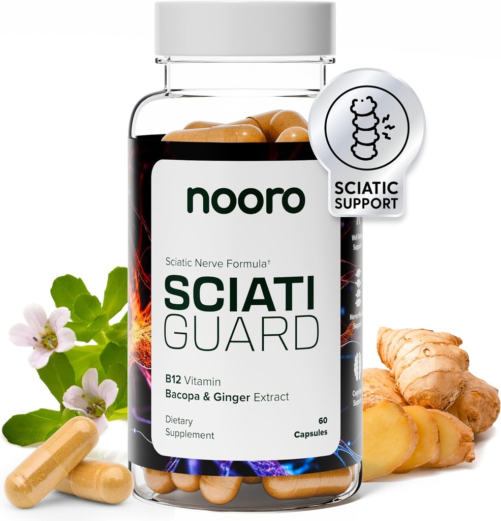 noro SciatiGuard Sciatica Supplement - Sciatic Nerve kapsler med vitaminer B1, B6, B12, Magnesium, Ingefær, Alpha Lipoic Acid - Support for Back Comfort - 60 kapsler